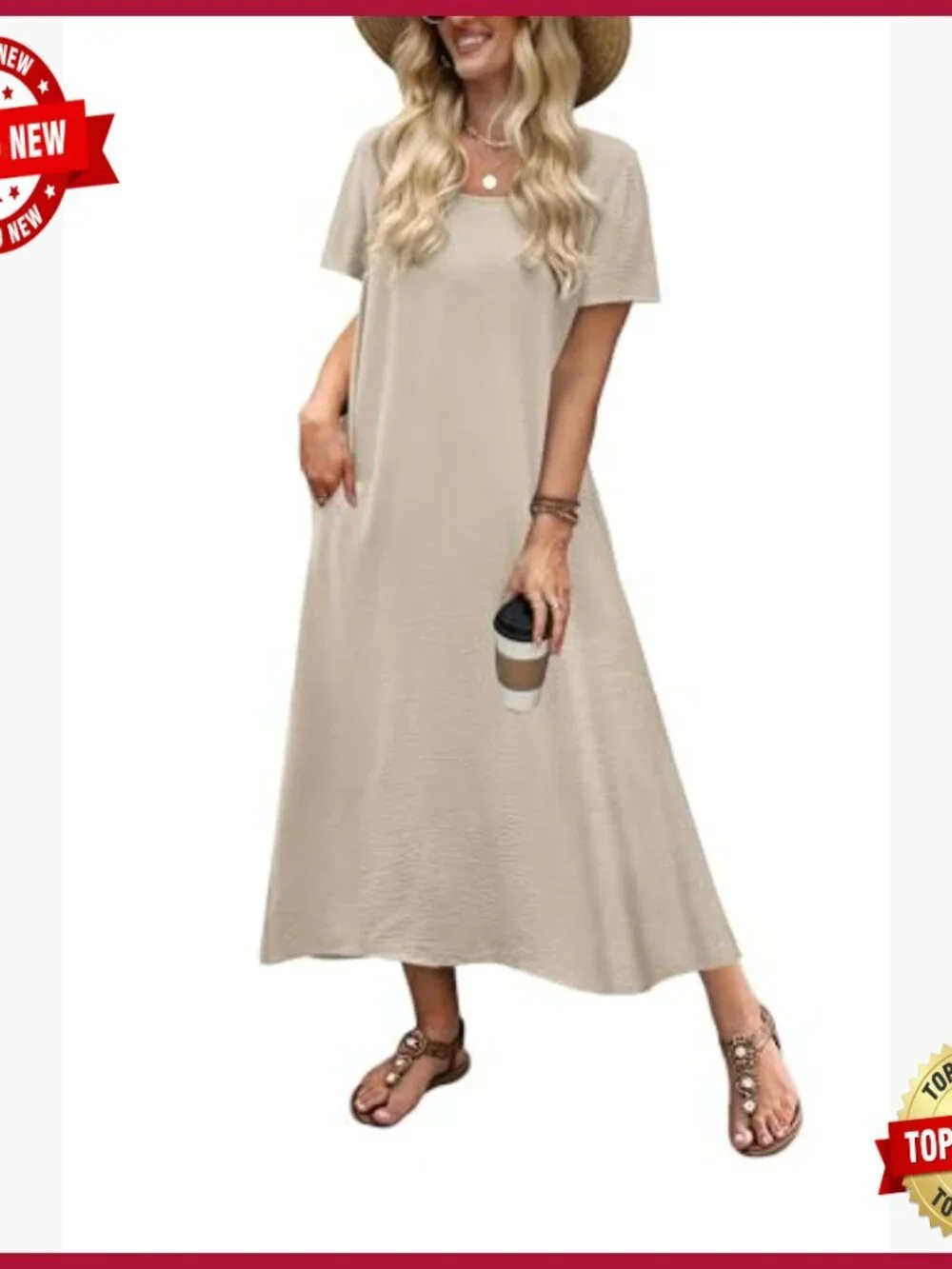 Summer Maxi Dress with Pockets, Lightweight Fabric, Loose Fit, Casual Beach Wear - Picture 2 of 7